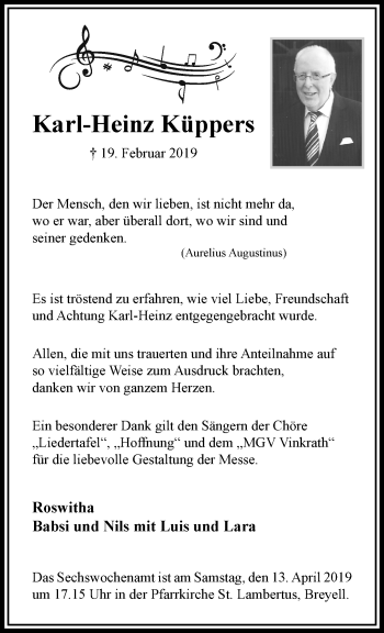 Traueranzeige von Karl-Heinz Küppers von trauer.extra-tipp-moenchengladbach.de