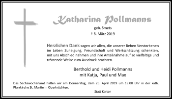 Traueranzeige von Katharina Pollmanns von trauer.extra-tipp-moenchengladbach.de