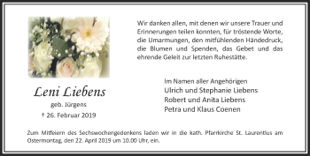 Traueranzeige von Leni Liebens von trauer.extra-tipp-moenchengladbach.de