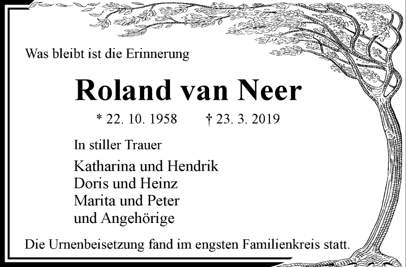  Traueranzeige für Roland van Neer vom 07.04.2019 aus trauer.extra-tipp-moenchengladbach.de