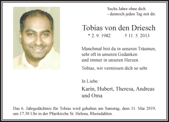 Traueranzeige von Tobias von den Driesch von trauer.extra-tipp-moenchengladbach.de