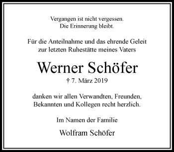 Traueranzeige von Werner Schöfer von trauer.extra-tipp-moenchengladbach.de