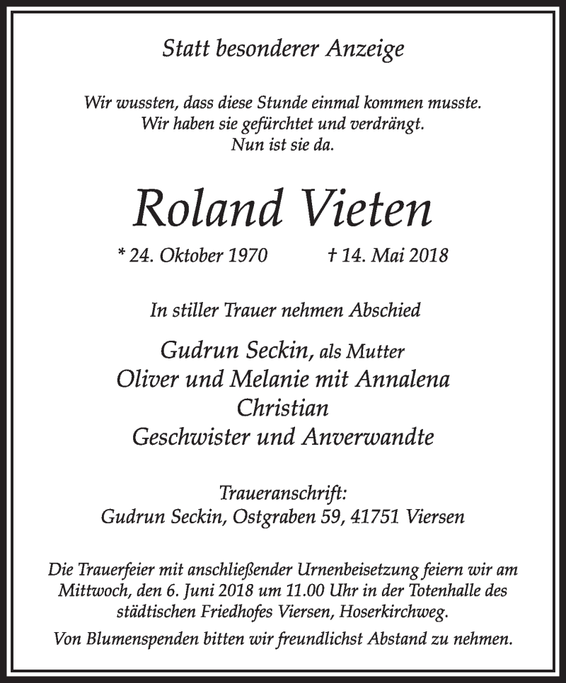  Traueranzeige für Roland Vieten vom 03.06.2018 aus trauer.extra-tipp-moenchengladbach.de