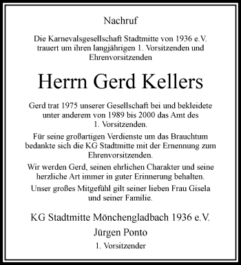 Traueranzeige von Gerd Kellers von trauer.extra-tipp-moenchengladbach.de