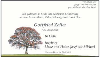 Traueranzeige von Gottfried Zeiler von trauer.stadt-kurier.de