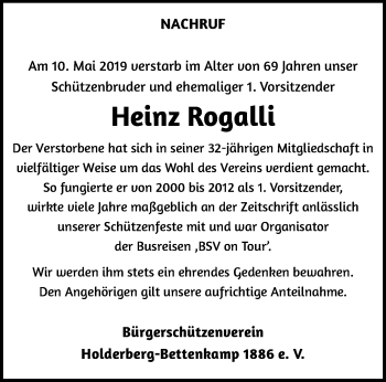 Traueranzeige von Heinz Rogalli von trauer.stadt-panorame.de