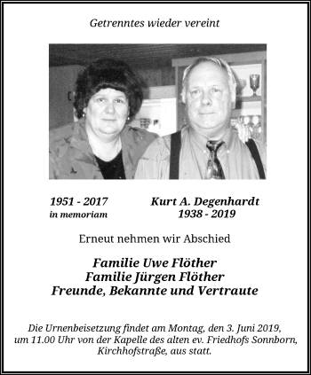 Traueranzeige von Kurt A. Degenhardt von trauer.wuppertaler-rundschau.de