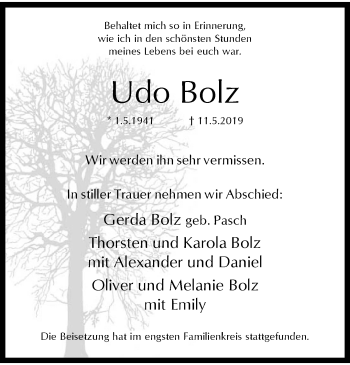 Traueranzeige von Udo Bolz von trauer.wuppertaler-rundschau.de