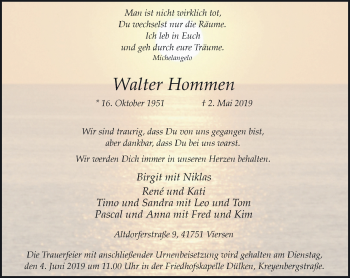 Traueranzeige von Walter Hommen von trauer.extra-tipp-moenchengladbach.de