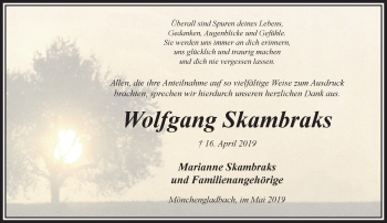 Traueranzeige von Wolfgang Skambraks von trauer.extra-tipp-moenchengladbach.de