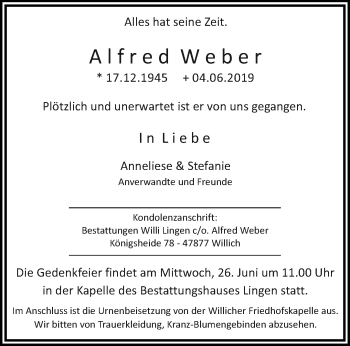 Traueranzeige von Alfred Weber von trauer.extra-tipp-moenchengladbach.de