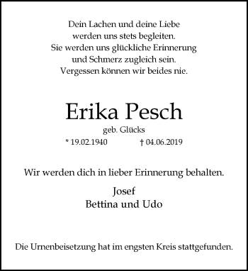 Traueranzeige von Erika Pesch von trauer.mein.krefeld.de