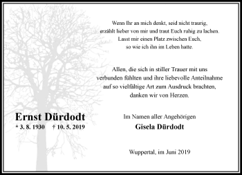 Traueranzeige von Ernst Dürdodt von trauer.wuppertaler-rundschau.de