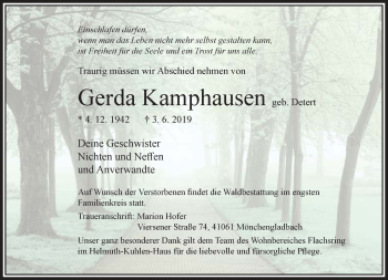 Traueranzeige von Gerda Kamphausen von trauer.extra-tipp-moenchengladbach.de