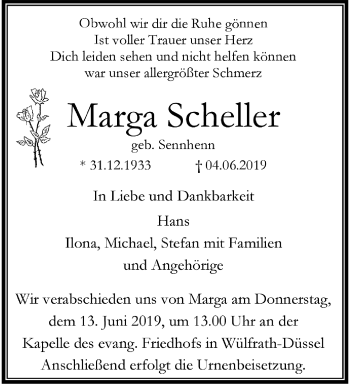 Traueranzeige von Marga Scheller von trauer.wuppertaler-rundschau.de