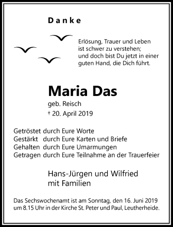 Traueranzeige von Maria Das von trauer.extra-tipp-moenchengladbach.de