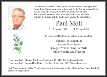 Traueranzeige von Paul Moll von trauer.extra-tipp-moenchengladbach.de