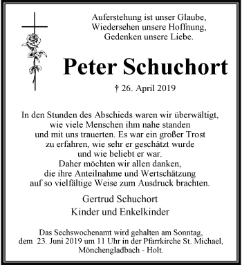 Traueranzeige von Peter Schuchort von trauer.extra-tipp-moenchengladbach.de