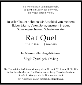 Traueranzeige von Ralf Quel von trauer.wuppertaler-rundschau.de