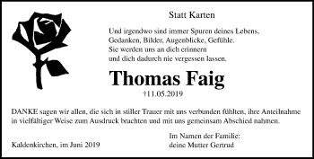 Traueranzeige von Thomas Faig von trauer.extra-tipp-moenchengladbach.de