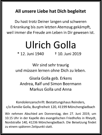 Traueranzeige von Ulrich Golla von trauer.extra-tipp-moenchengladbach.de