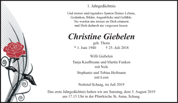 Traueranzeige von Christine Giebelen von trauer.extra-tipp-moenchengladbach.de