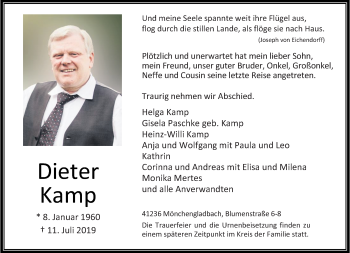 Traueranzeige von Dieter Kamp von trauer.extra-tipp-moenchengladbach.de