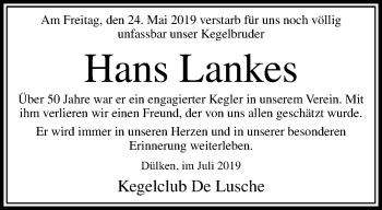 Traueranzeige von Hans Lankes von trauer.extra-tipp-moenchengladbach.de