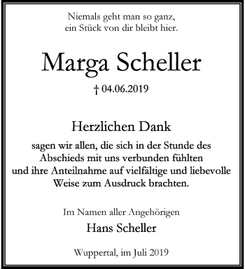 Traueranzeige von Marga Scheller von trauer.wuppertaler-rundschau.de