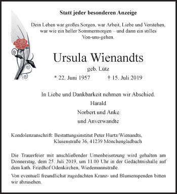 Traueranzeige von Ursula Wienandts von trauer.extra-tipp-moenchengladbach.de