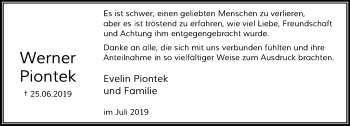 Traueranzeige von Werner Piontek von trauer.wuppertaler-rundschau.de