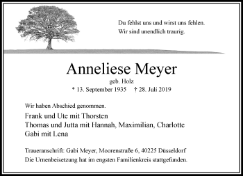 Traueranzeige von Anneliese Meyer von trauer.extra-tipp-moenchengladbach.de