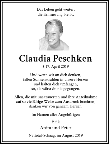 Traueranzeige von Claudia Peschken von trauer.extra-tipp-moenchengladbach.de