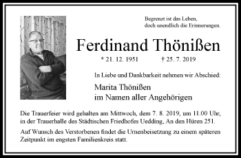 Traueranzeige von Ferdinand Thönißen von trauer.extra-tipp-moenchengladbach.de