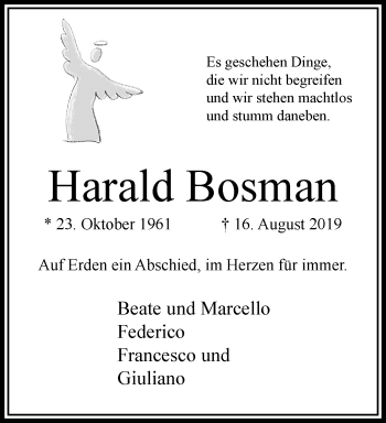 Traueranzeige von Harald Bosmann von trauer.extra-tipp-moenchengladbach.de