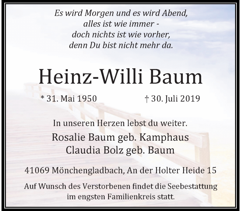  Traueranzeige für Heinz-Willi Baum vom 04.08.2019 aus trauer.extra-tipp-moenchengladbach.de