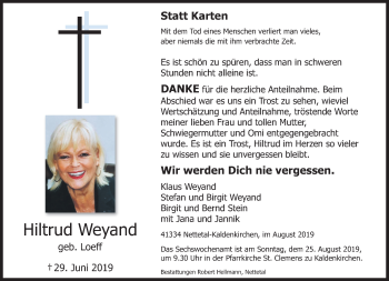 Traueranzeige von Hiltrud Weyand von trauer.extra-tipp-moenchengladbach.de