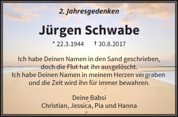 Traueranzeige von Jürgen Schwabe von trauer.wuppertaler-rundschau.de