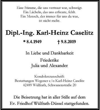 Traueranzeige von Karl-Heinz Caselitz von trauer.wuppertaler-rundschau.de