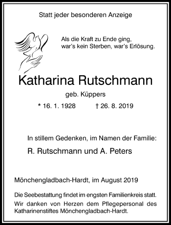 Traueranzeige von Katharina Rutschmann von trauer.extra-tipp-moenchengladbach.de