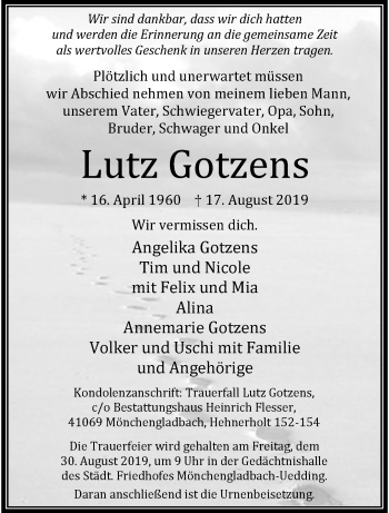 Traueranzeige von Lutz Gotzens von trauer.extra-tipp-moenchengladbach.de