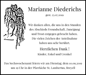 Traueranzeige von Marianne Diederichs von trauer.extra-tipp-moenchengladbach.de