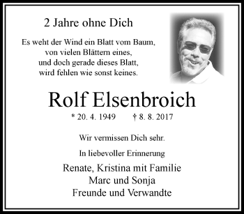 Traueranzeige von Rolf Elsenbroich von trauer.extra-tipp-moenchengladbach.de