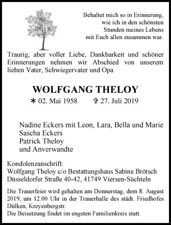 Traueranzeige von Wolfgang Theloy von trauer.extra-tipp-moenchengladbach.de