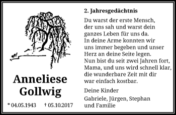 Traueranzeige von Anneliese Gollwig von trauer.wuppertaler-rundschau.de