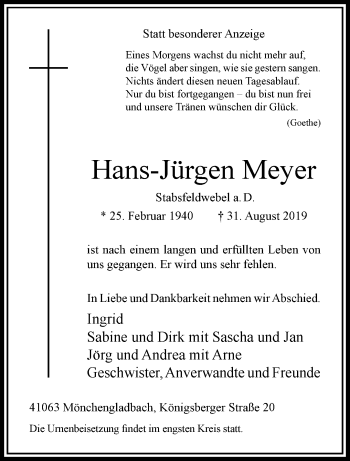 Traueranzeige von Hans-Jürgen Meyer von trauer.extra-tipp-moenchengladbach.de
