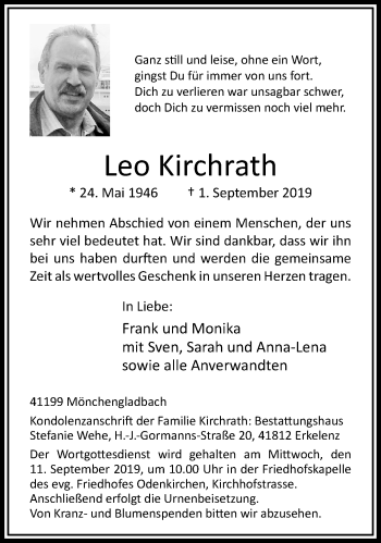 Traueranzeige von Leo Kirchrath von trauer.extra-tipp-moenchengladbach.de