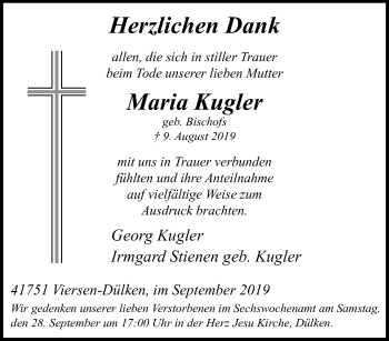 Traueranzeige von Maria Kugler von trauer.extra-tipp-moenchengladbach.de