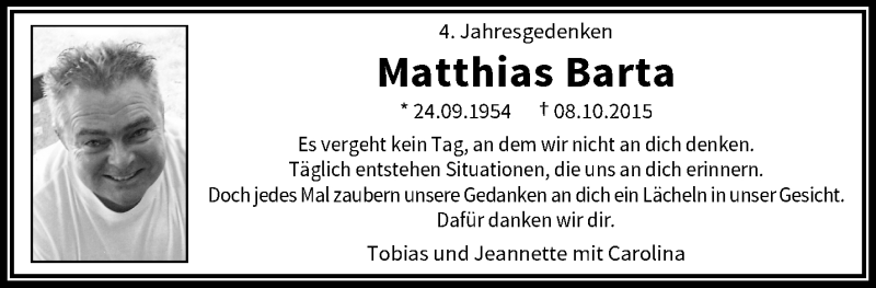  Traueranzeige für Matthias Barta vom 05.10.2019 aus trauer.wuppertaler-rundschau.de
