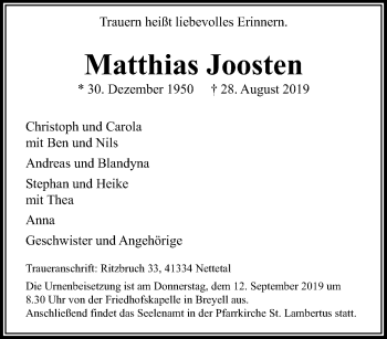 Traueranzeige von Matthias Joosten von trauer.extra-tipp-moenchengladbach.de